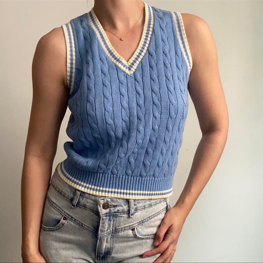 John Galt ( Brandy Melville) Blue and Cream Sweater Vest